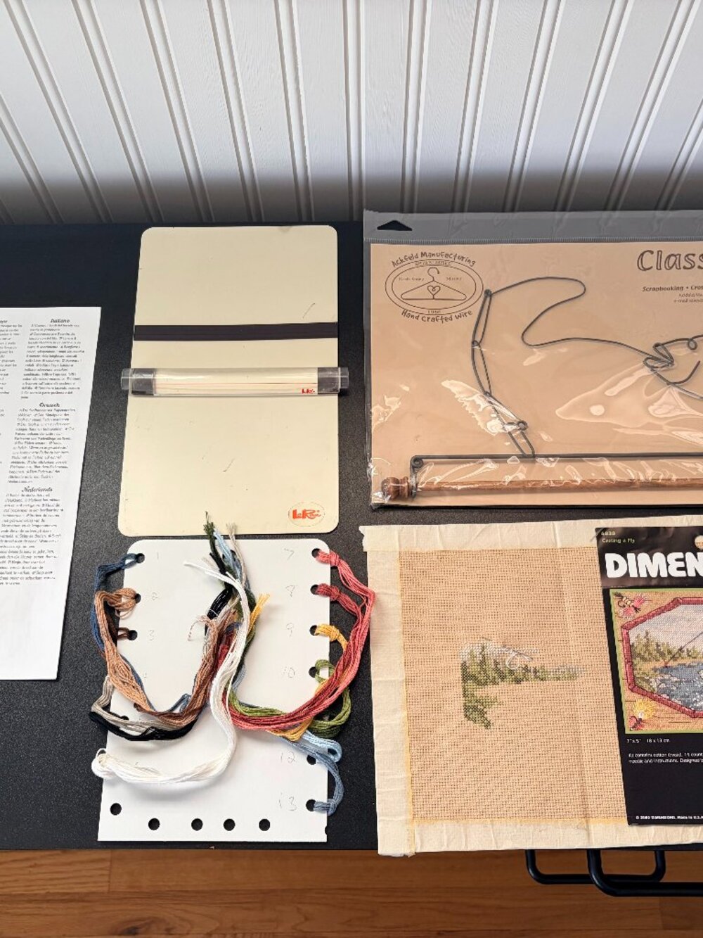 Unfinished counted cross stitch, magnetic board & craft holder